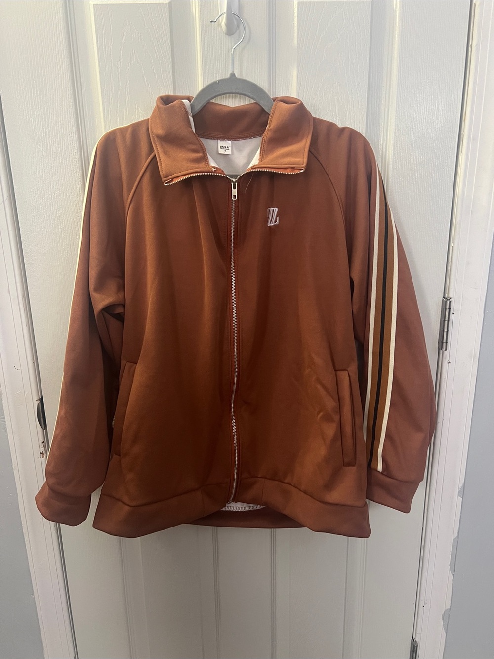 Brown Track Jacket with Stripe Detail